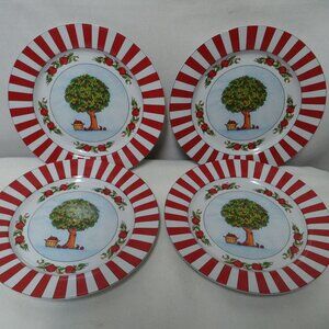 Mud Pie Apple Tree Cottage 8" Dessert Salad Snack Lunch Plate Set 4  Micro Dish
